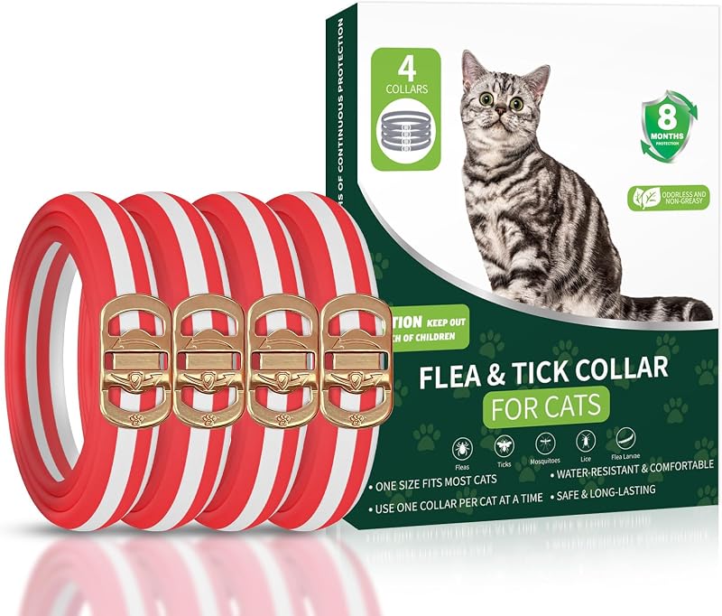 Collar antipulgas para gatos, paquete de 4 Prevención de pulgas y garrapatas para gatos | 32 meses de tratamiento contra pulgas para gatos, collares ajustables contra pulgas para gatos, collar para tratamiento contra pulgas y garrapatas de gatos, tratamiento contra pulgas para gatos