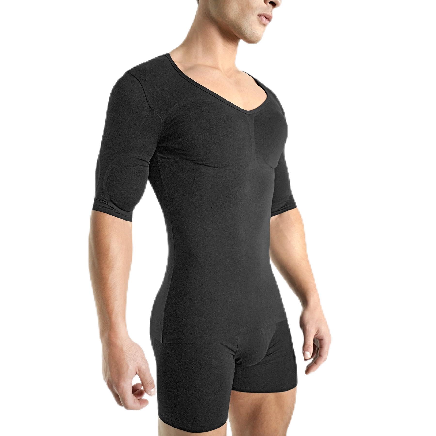 Rounderbum | Maglietta Muscolare Imbottita da Uomo | Intimo Shapewear - Camicie muscolari sotto Abbigliamento per Uomo, Camicia Muscolare Imbottita Nera Stealth, S