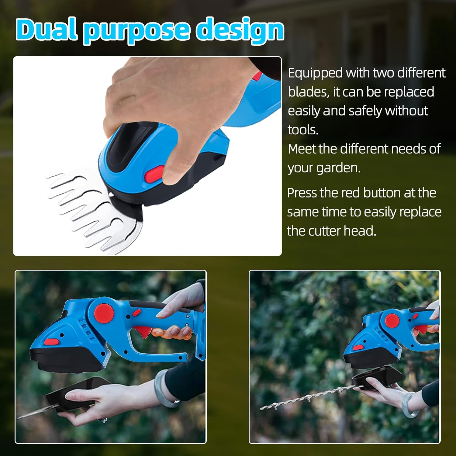Jadeshay Cordless Electric Hedge Trimmer, 21V Lightweight Garden Shrub Grass Pruner with Long Blade & Safety Features