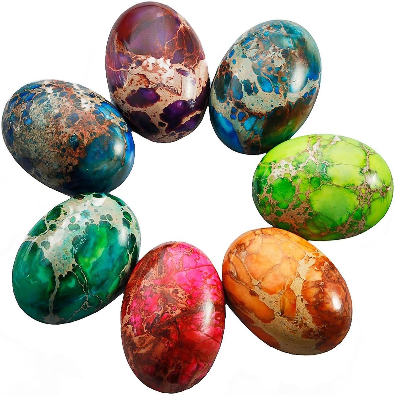THE WHITE SHOPTHE WHITE SHOP Oval Cabochon Flatback Semi-Precious Stones Sea Sediment Jasper for Jewelry Making Pack of 7
