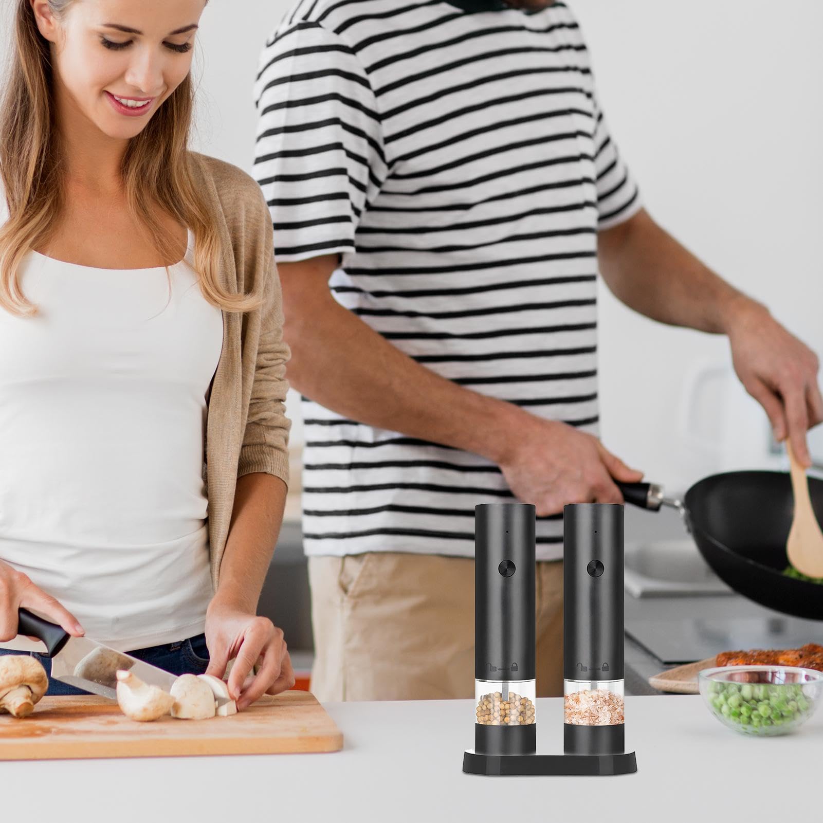 Electric Grinder Set, Salt Pepper Grinder, Rechargeable Chili Grinder, Automatic Grinders, Rechargeable Chili and Pepper Grinders with Led Light, Automatic Mill Bottle for Salt