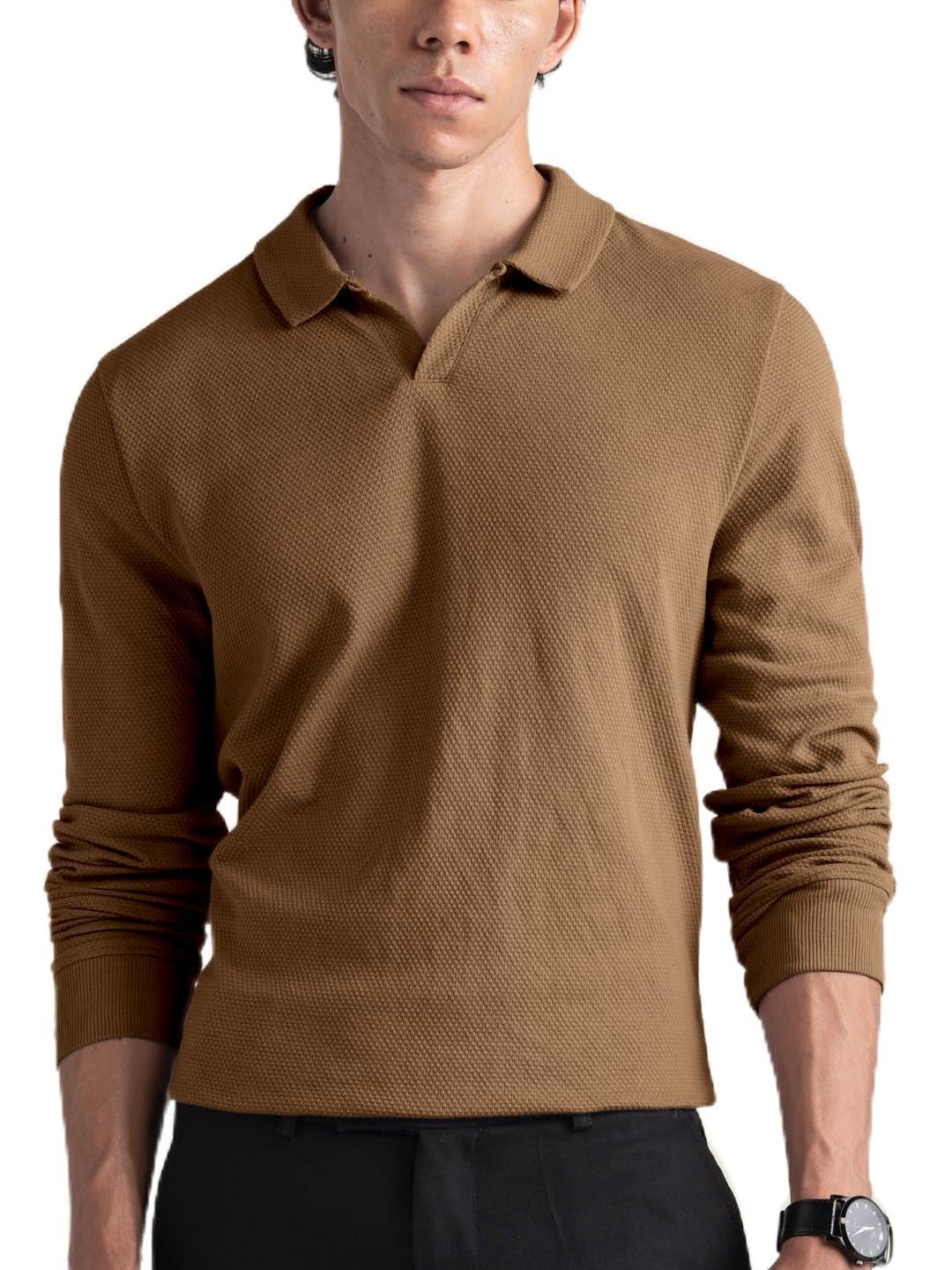 DAMENSCH Statement Johnny Collar Polo Brown Toffee Brown - Image 1