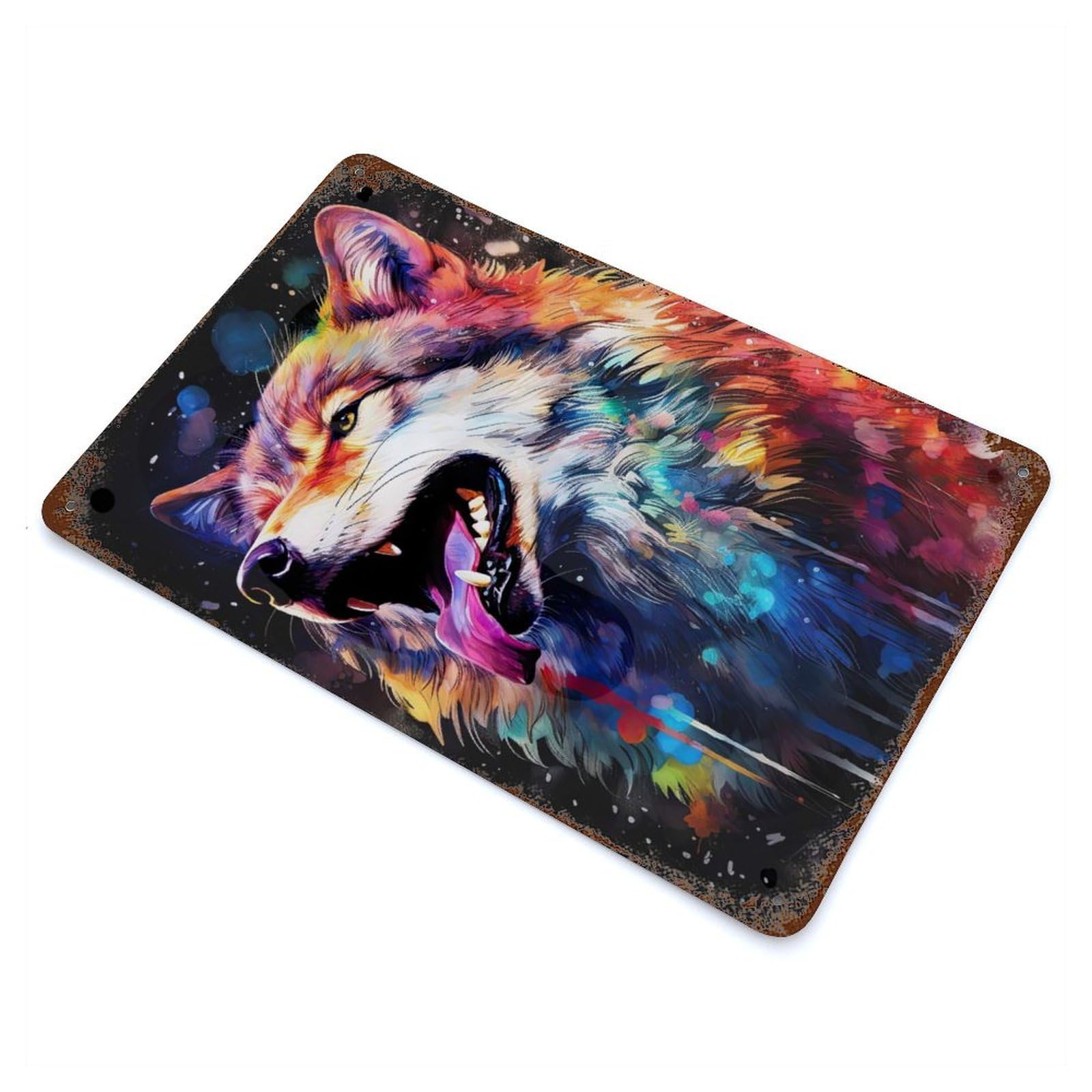 Colorful Wolf Portrait Vintage Metal Tin Sign 11.8"x7.9", for Cafe, Home Bar And Lounge Decor, Vintage Wall Decor