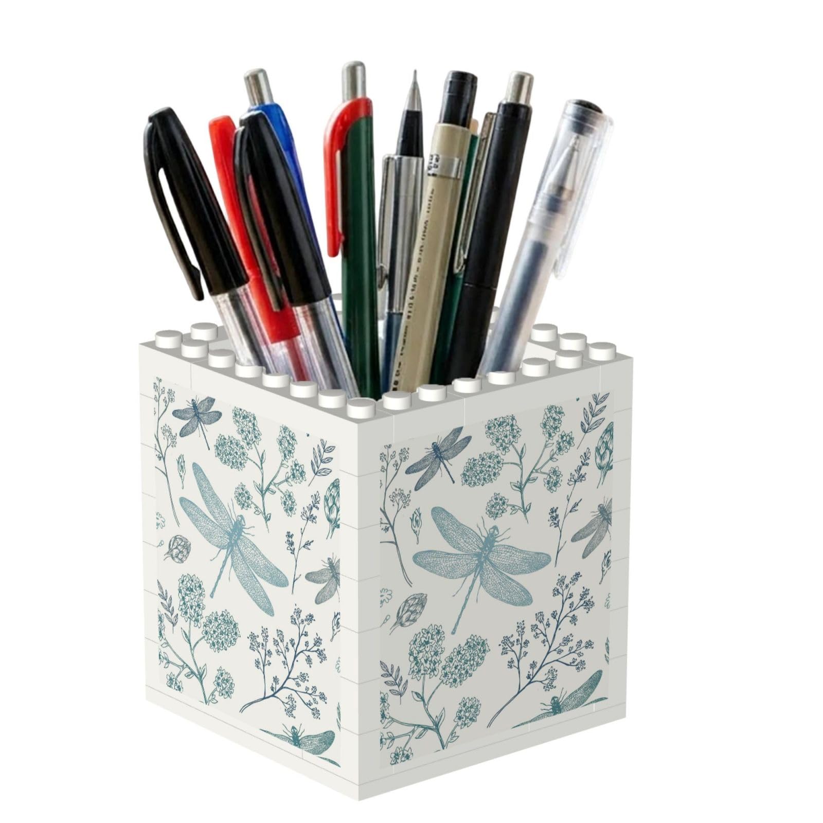 Poadnly Blue Dragonfly Fern Botanical, Pen Pot Pencil Holder for Office Home School, Compact Desk Organiser for Office Stationery