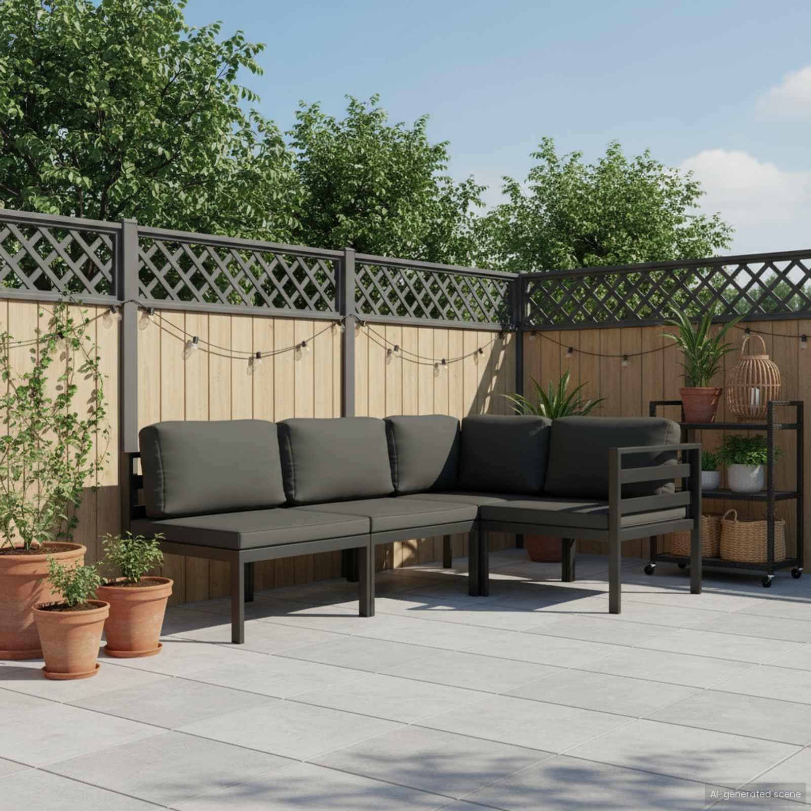 Set di 4 sedie da giardino con cuscino, in alluminio, antracite, set da pranzo, set da divano, set da giardino, set da divano, set da giardino con divano e poltrona