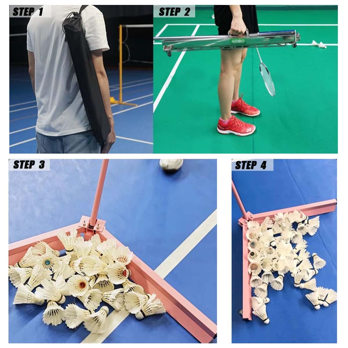 Raccoglitore per volano da badminton con ruote silenziose, spazzatrice leggera e portatile per una conservazione rapida, ideale per una rapida pulizia del badminton