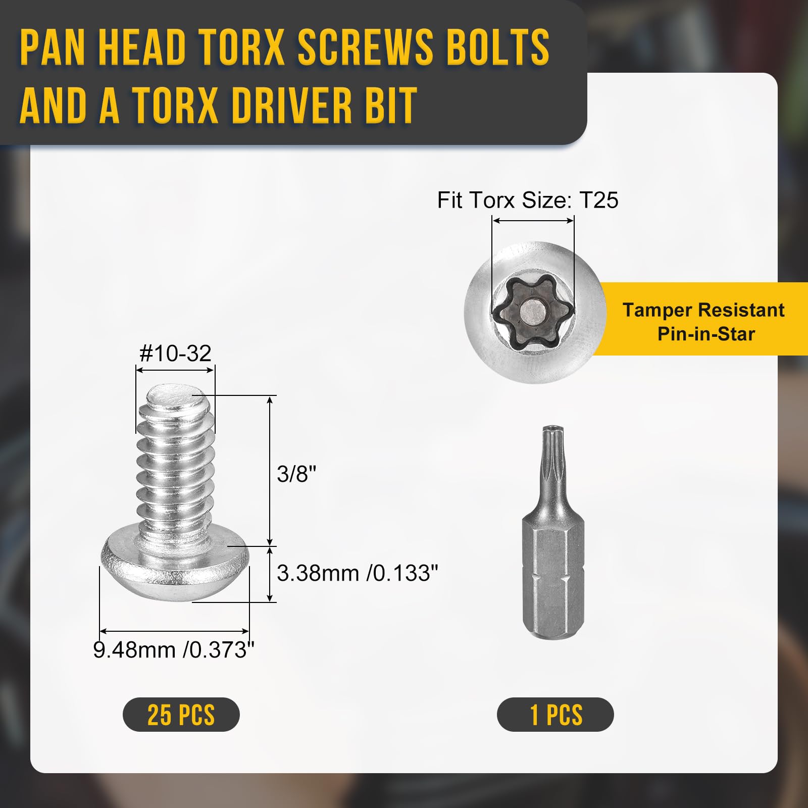 DTGN #10x3/8" Pan Head Torx Security Screws, 25Pack, Good for Machinery - Image 2