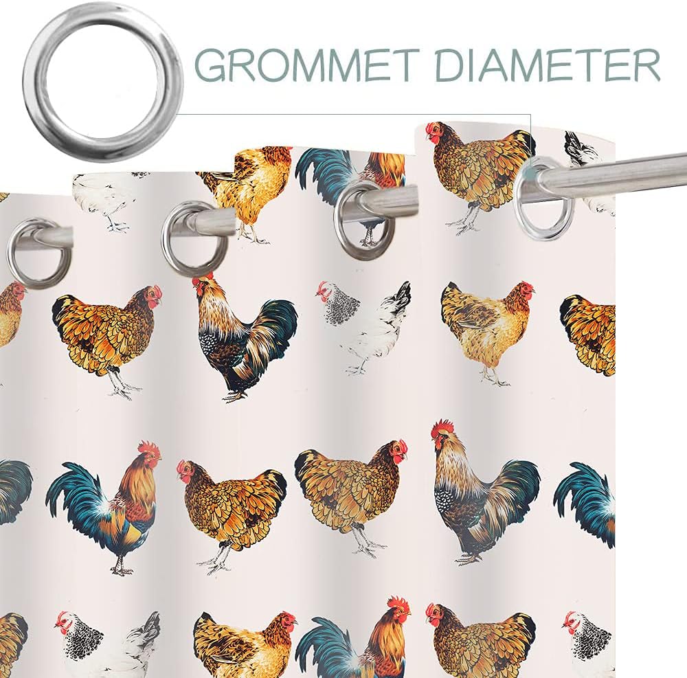 Chicken Window Curtain, Room Darkening Thermal Insulated Curtain Vintage Farm Chicken Grommet Curtains Window Treatment Drapes for Bedroom, 2 Panels, 52x84 Inches CLLSMN162