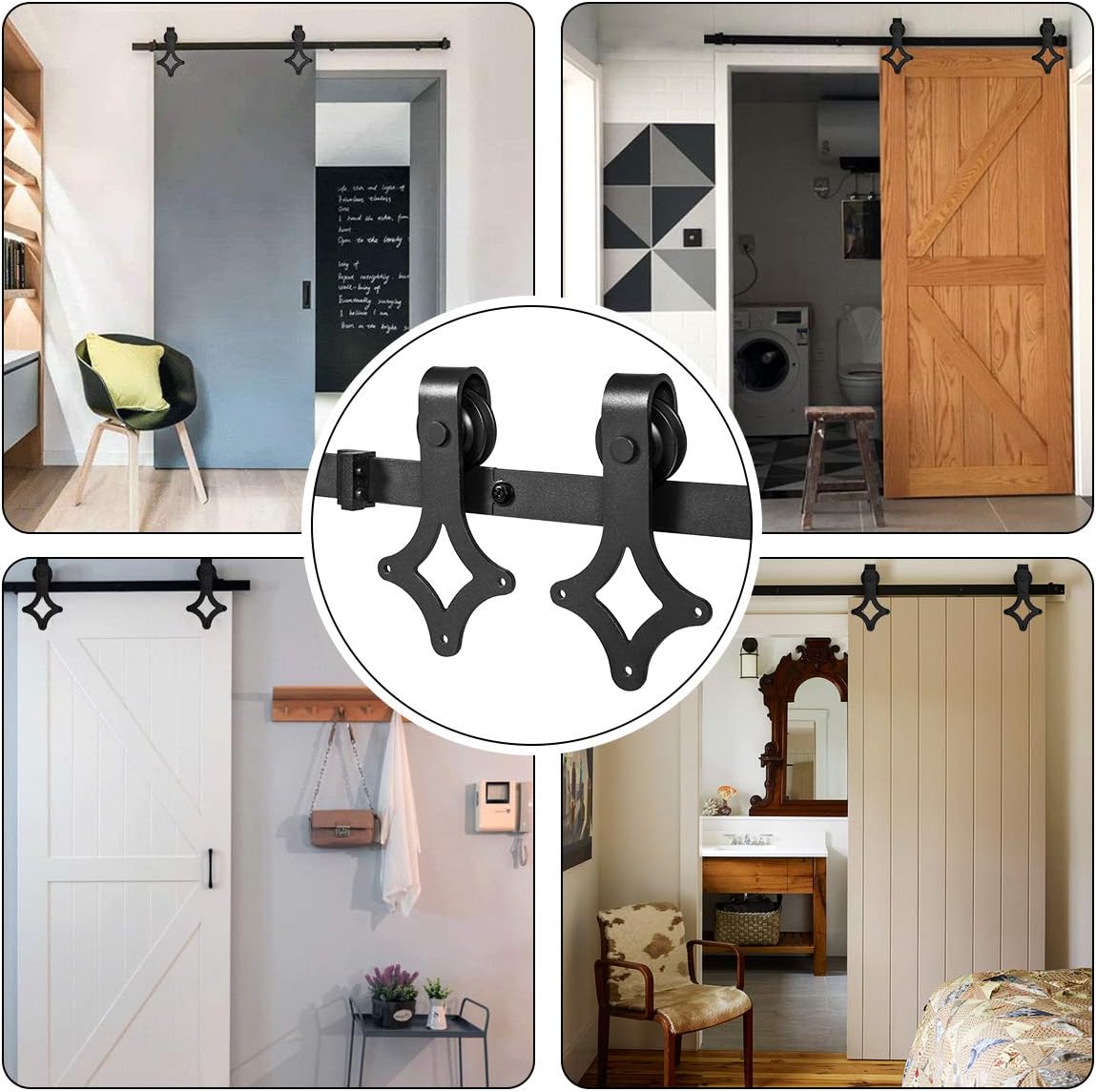 U-MAX 6.6 FT Sliding Barn Wood Door Rhombic Sliding Track Hardware Kit