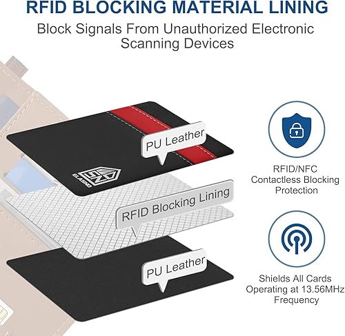 Miniatura 4 de ELASND Soporte para pasaporte para viaje con cordón para el cuello, funda de pasaporte con bolígrafo, cartera de pasaporte con bloqueo RFID para