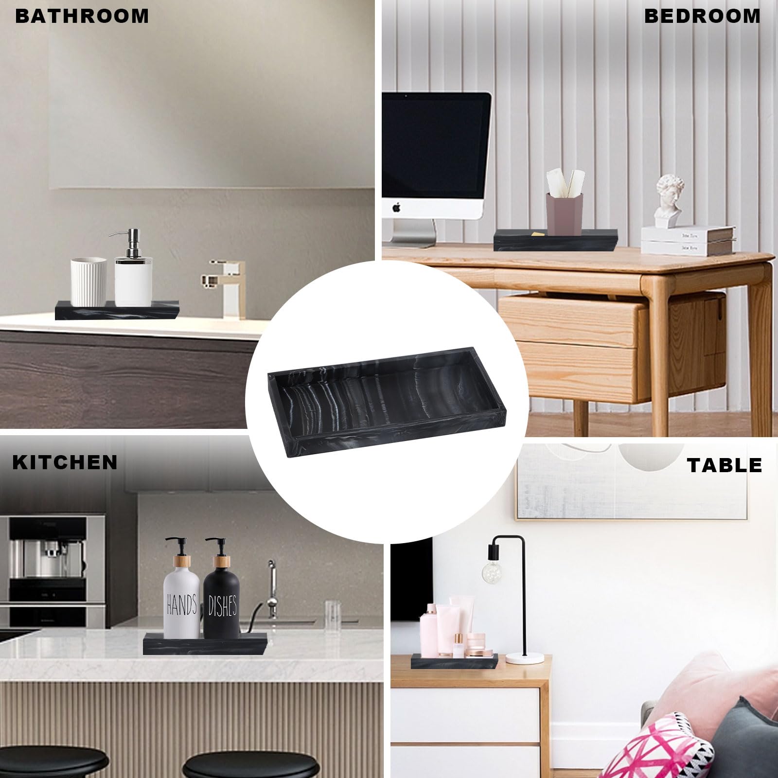 Lot De 2 Plateaux De Salle De Bain Noirs Pliables - Rangement Cosmétiques Et Décoration