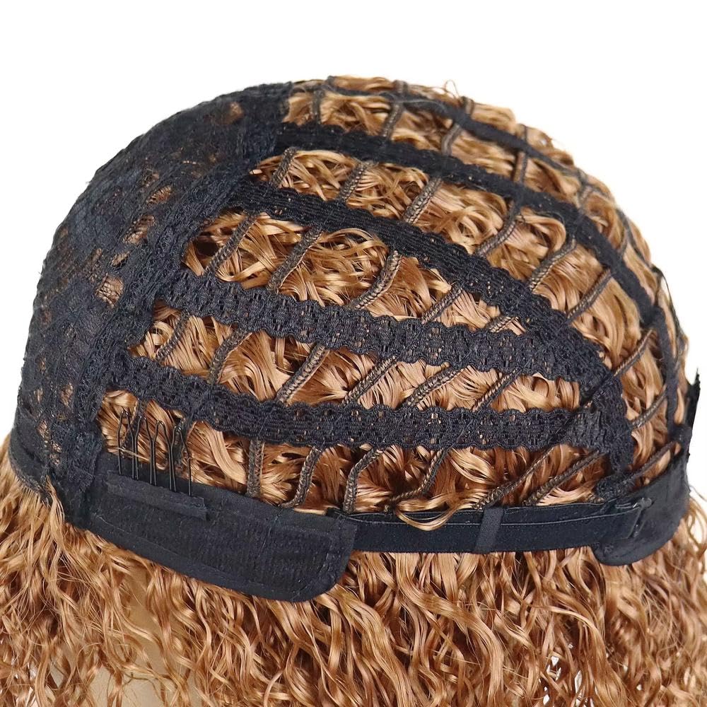 Haarpflege Hellbraune Kurze Lockige Haarperücke Mit Pony Für Frauen Tägliches Cosplay(Brown)