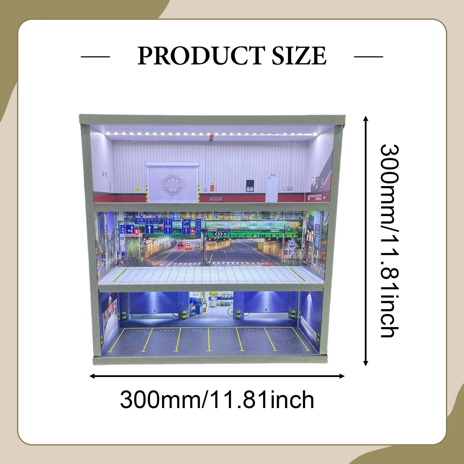 Vitrine für Modellautos, Dioramen, Garagendekorationen, Mikrolandschaften, Acryl mit Beleuchtung, Geeignet für Sammler, Style D