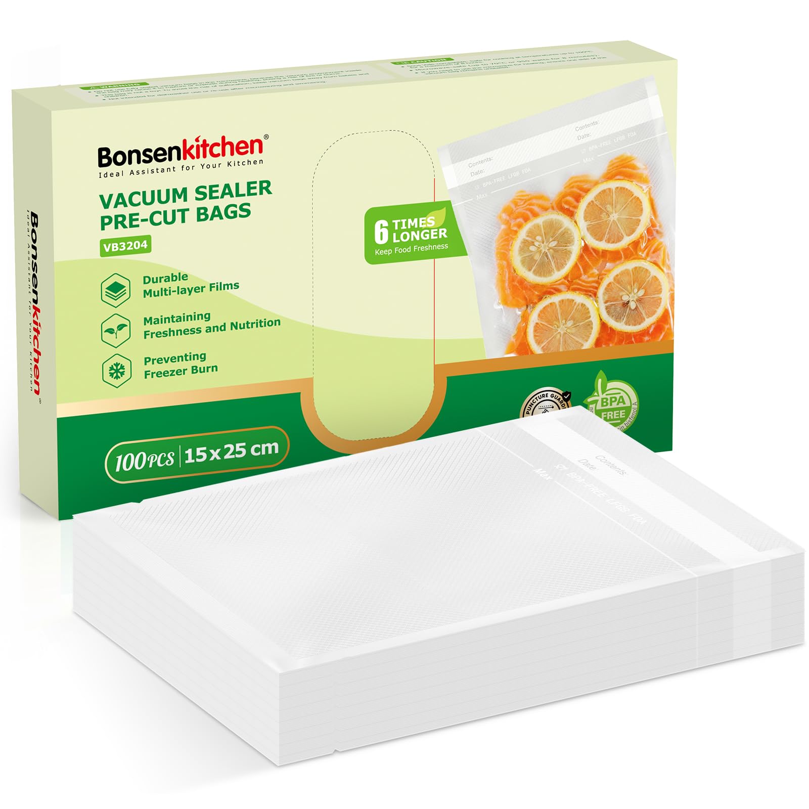 Bonsenkitchen Vakuumierbeutel 15x25cm, 100 Beutel Profi-Folienbeutel