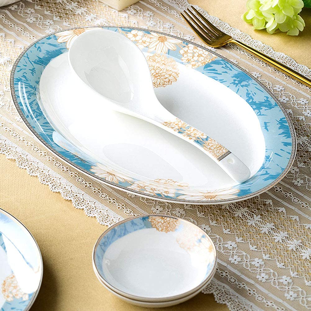 Zastawa stołowa z ceramiki, zestaw naczyń obiadowych 60 sztuk, zestaw naczyń porcelanowych z wyjątkowym wzorem i kompletnym wyposażeniem, europejski styl pałacowy, obsługa dla 10 osób