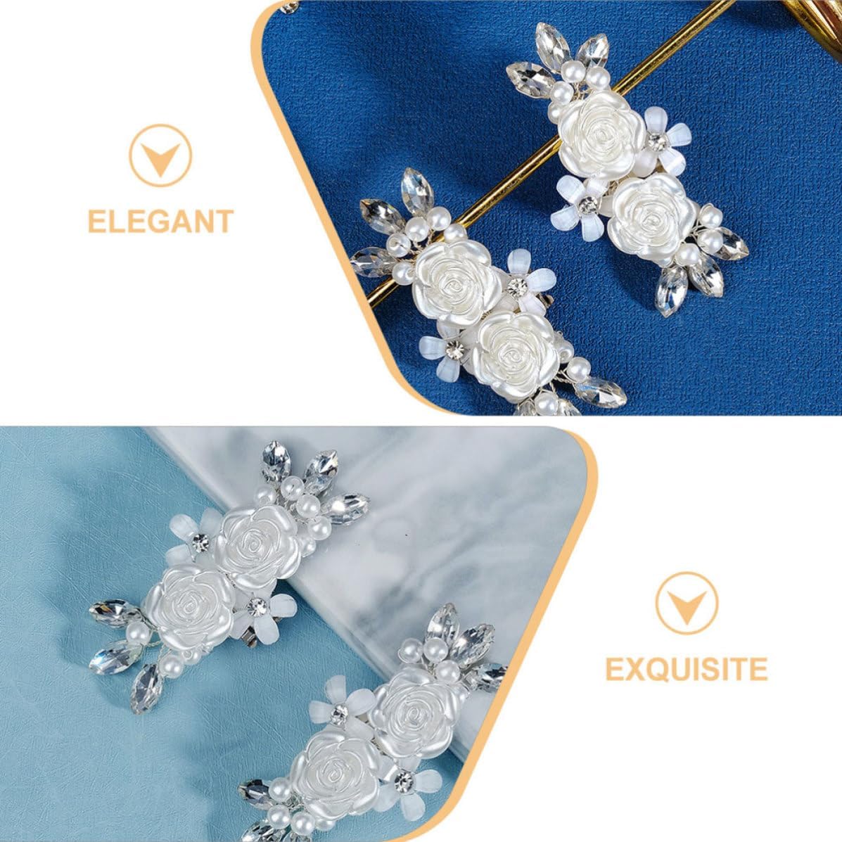 White Pearl Flower Shoe Clips 1 Pair Rhinestone Metal image 3