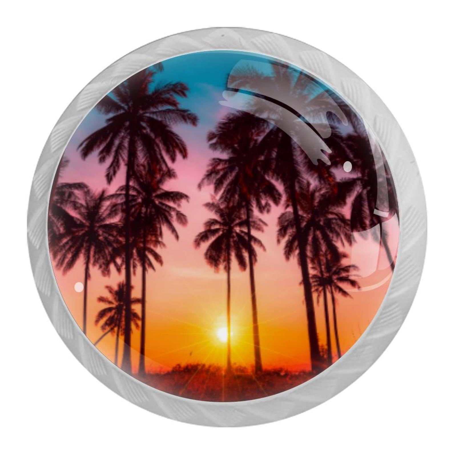 Tqmspg Multi02 4 Pieces Drawer Pulls Sunset Palm Tree Door Knobs Dresser Handles For Kitchen Wardrobe Cupboard Hardware Furniture