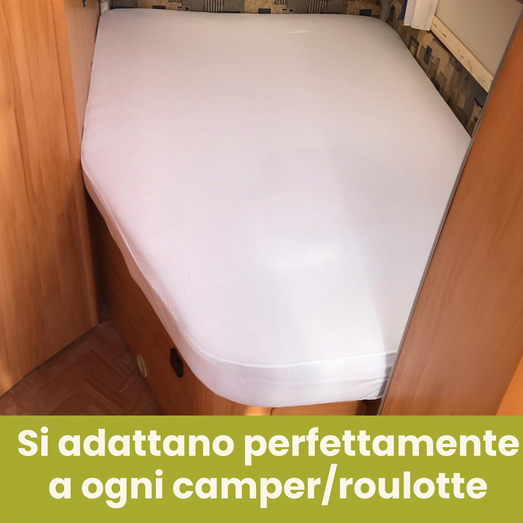 Lenzuola per Camper - Lenzuola Letto Francese - Coprimaterasso Camper - Materassi per Camper - Accessori per Camper - Oeko-TEX - 100% Cotone - Sinistra - Bianca