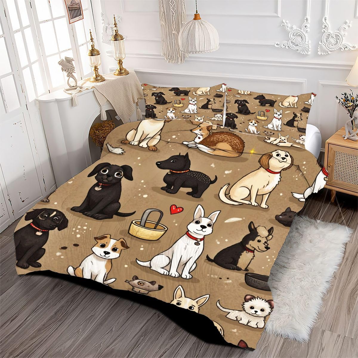Edredón Nordica Cama 150-220x240 cm Perro de Dibujos Animados, 3 Piezas Juego de Ropa para Adultos, 3D Edredón de Microfibra y 2 Funda de Almohada (220 x 240-50 x 75)