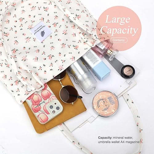 Vista 261 de Tote - Bolsa de hombro reutilizable de pana de gran capacidad con bolsillos interiores para mujeres y niñas Rayas