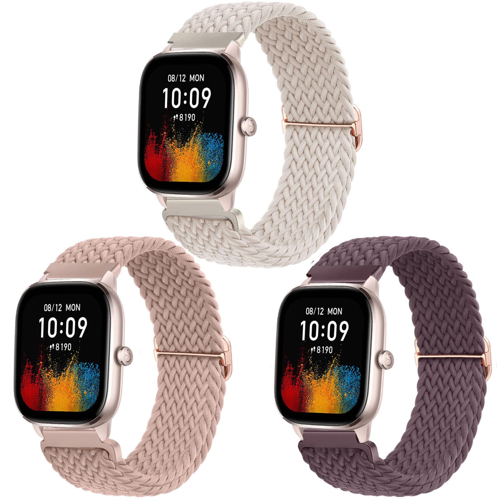 ViCRiOR Paquete de 3 correas de reloj elásticas trenzadas para Amazfit GTS/GTS 2/GTS 2e/GTS 2 Mini/GTS 3/GTS 4 Mini/GTS 4/GTR Mini, correa de nailon elástica para Bip 3/Bip 3 Pro/Bip U Pro/Bip Lite