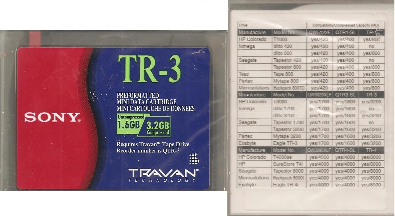 Sony TR3 1.6/3.2GB Cartridge for Travan Tape Drive Pre-Formatted 1-Pack Restock