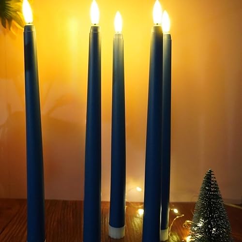 Miniatura 7 de Juego de 6 velas cónicas sin llama doradas con temporizador remoto, parpadeantes LED que funcionan con pilas, juego de 6