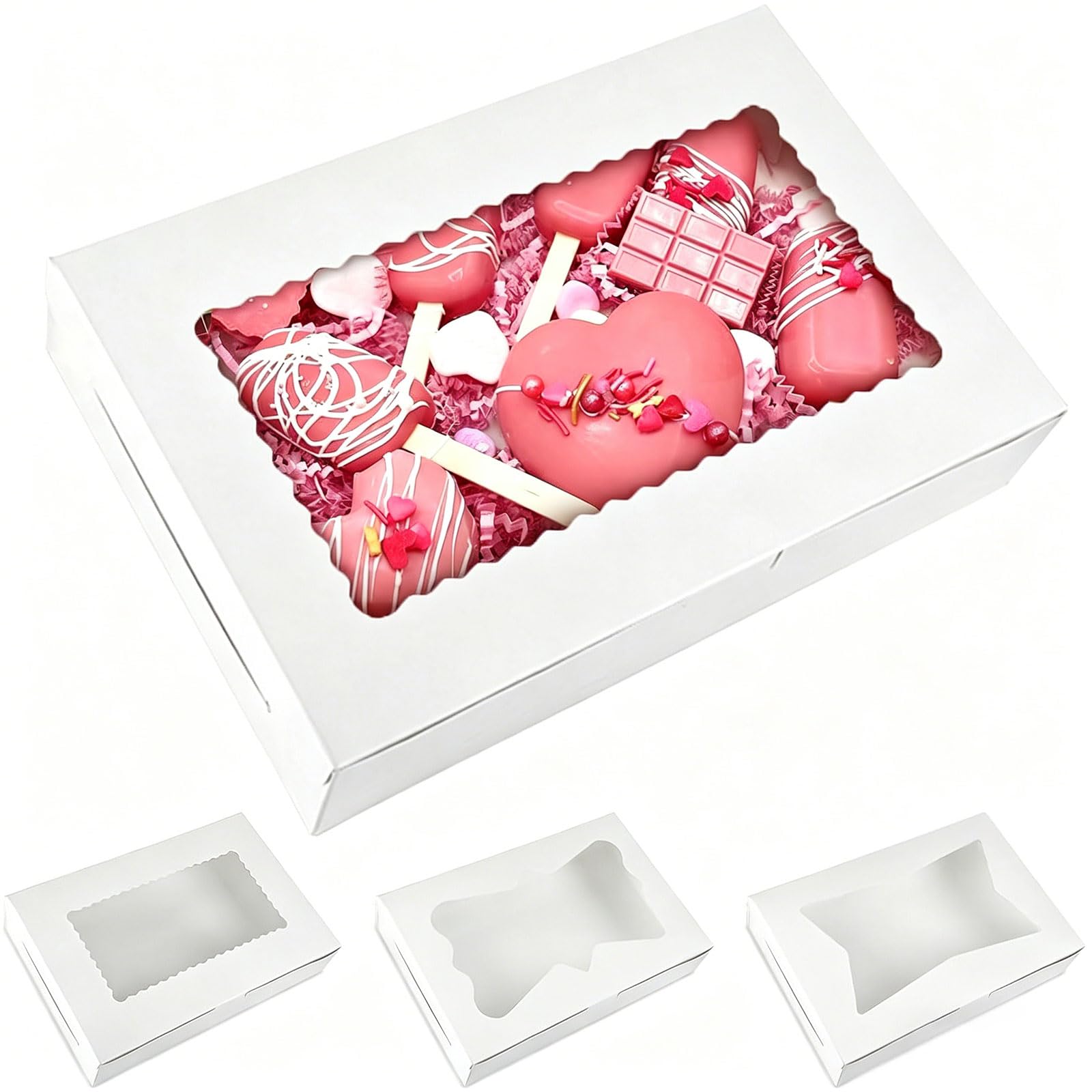 Houbobo 9 Pcs Bakery Boxes with Window, 30x20x6.5 cm Large Cookie Boxes, Cake Boxes for Bread, Donuts, Cakes, Pies, Muffins, Pastries