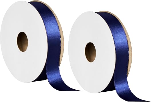 Offray 453931 5/8" Wide Single Face Satin Ribbon for Gift Wrapping, Decoration, and Crafts, Two Pack of 6-Yard Spools, Navy Blue