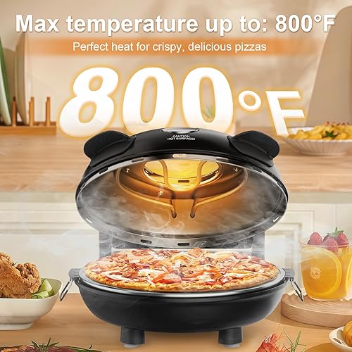 Miniatura 3 de Horno de pizza mejorado, hornos de pizza de interior que calienta hasta 800F, horno eléctrico de pizza de 1200 W, máquina de pizza de 12 pulgadas