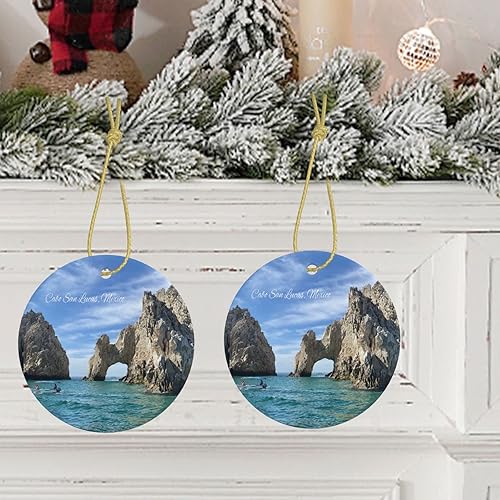 Miniatura 5 de Cabo San Lucas - Adorno de Navidad de cerámica de doble cara de 3 pulgadas, recuerdo de viaje por la ciudad, adornos colgantes redondos, regalos