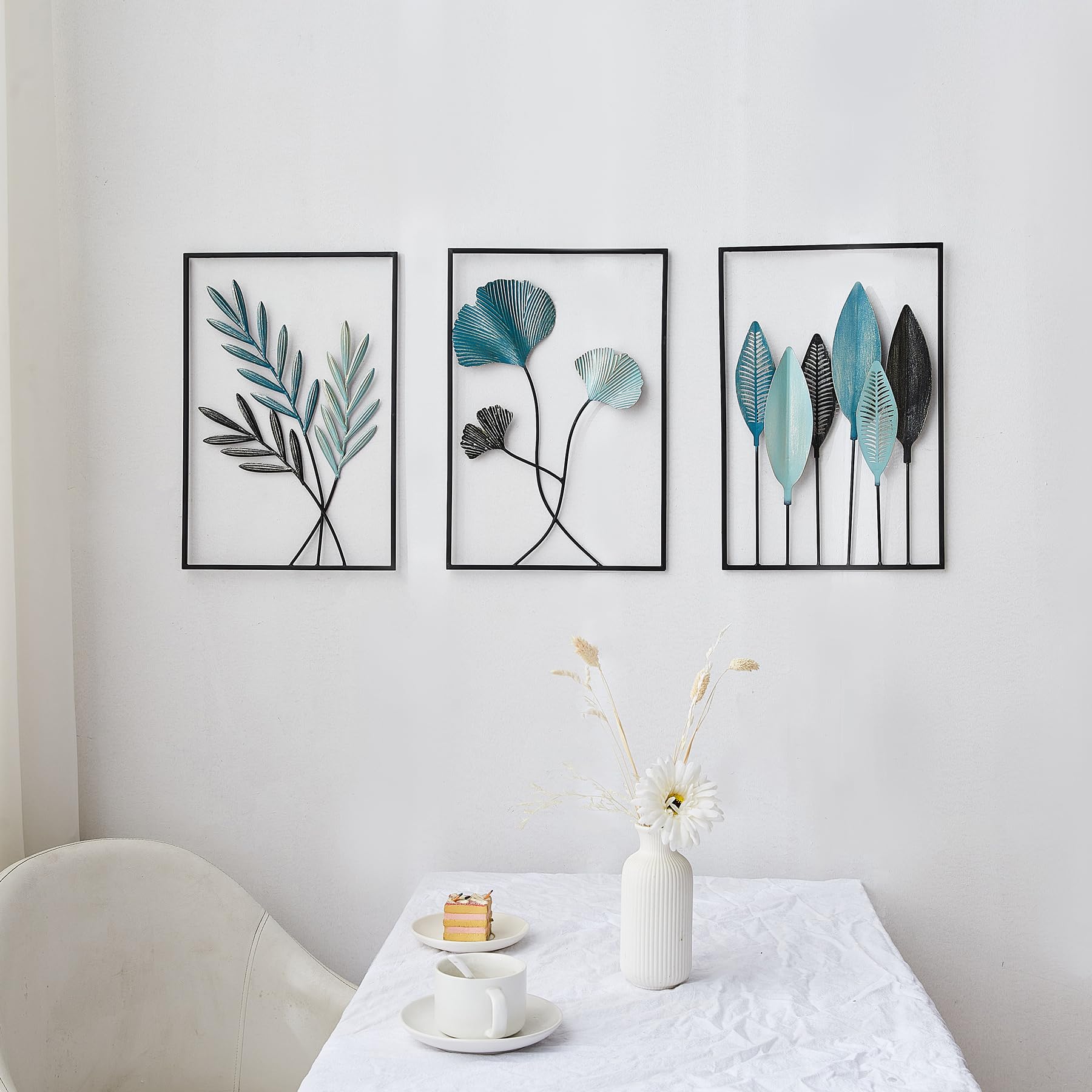 FJSPERM Decorazione da parete in metallo, moderna decorazione da parete, decorazione per la casa, set di 3 sculture in metallo, decorazione perfetta per soggiorno, camera da letto, cucina
