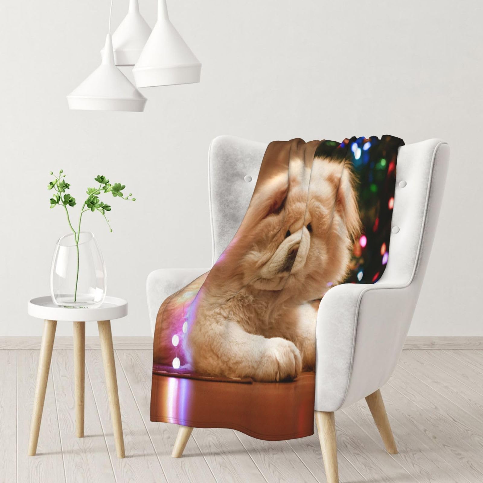 Gawuoab Black Chow Chow White Fluffy Dogs Pets Dogs Christmas Soft Cozy Blankets Throw Flannel Blanket For Couch