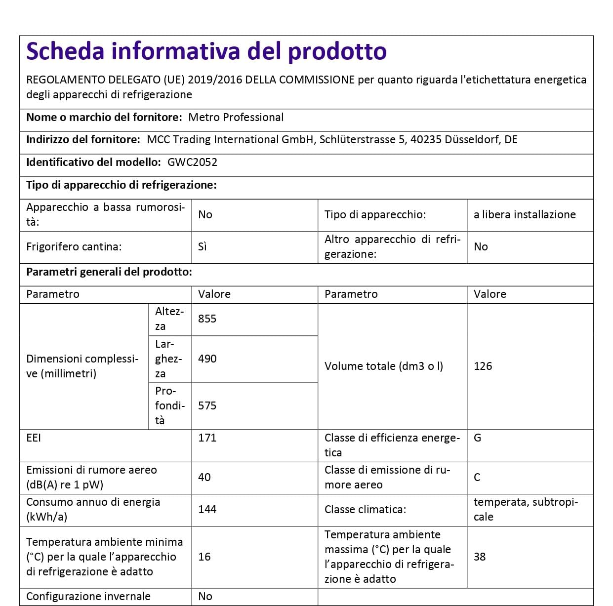 METRO Professional Cantinetta Refrigerata per Vino GWC2052, Acciaio Inox/vetro, 49 x 57.5 x 85.5 cm, 52 bottiglie, 126 L, Termostato Digitale
