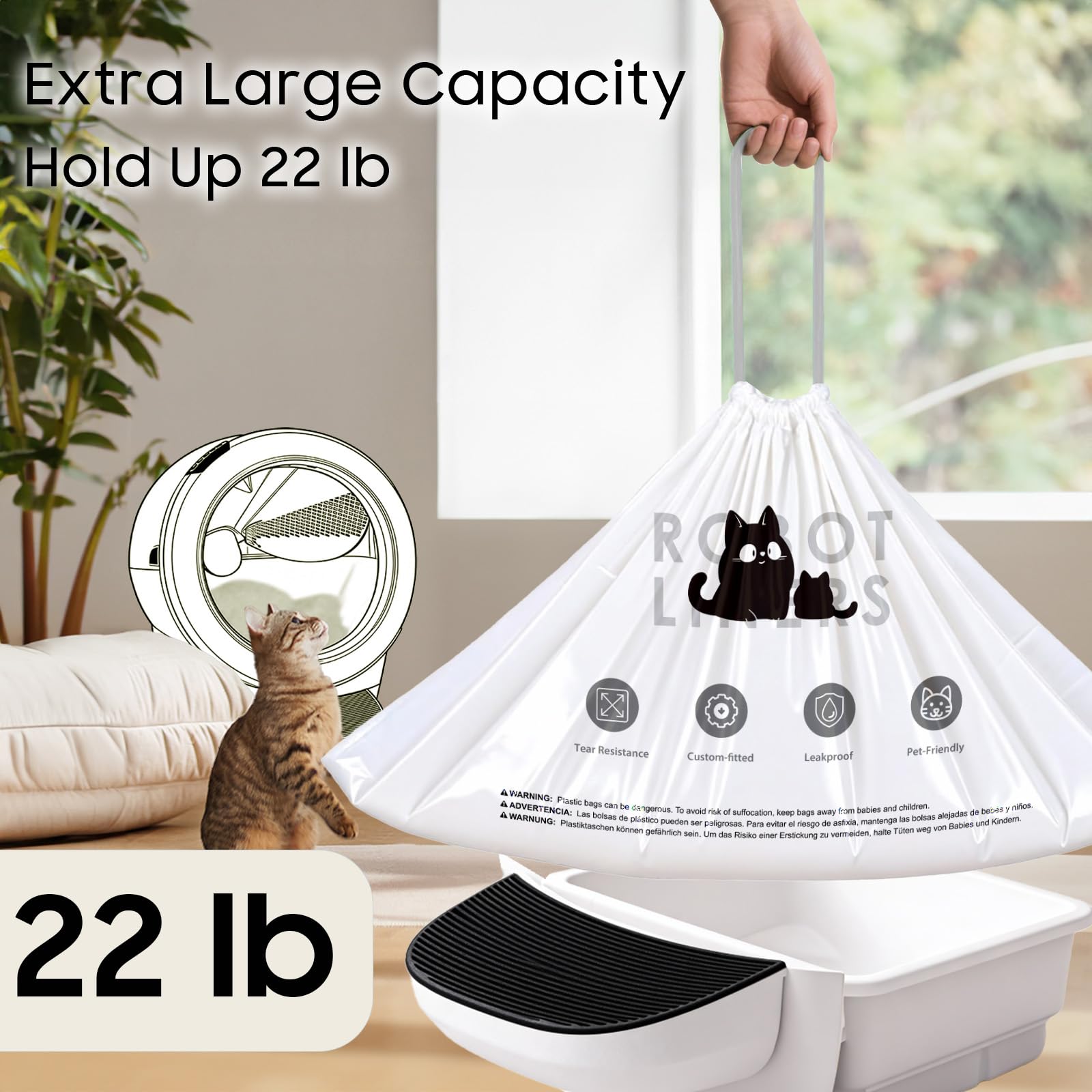120 Tidy Draw-Pack Cat Litter Box Robot 5/4/3 Waste Bags Automatic Litter Box Bags, Tear-free, Sensor-compatible, Thick Heavy Duty Cat Litter Box Liner Bags 25.2 x 15.7 IN - image 2