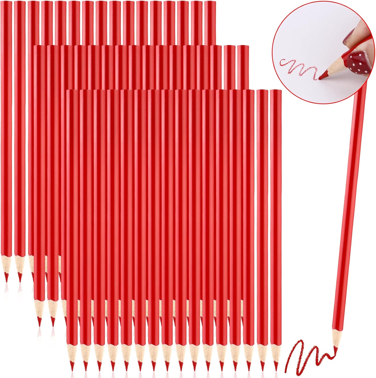48Pcs Red Marking Pencil Red Glass Marking Pencil Carpenter Pencil Red Wooden Grease Pencil Wax Pencil Red Crayon Pencils Artists' Single Pencil for Architect Drawing Marking