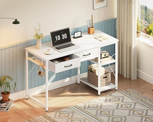 Miniatura 2 de Coleshome Escritorio pequeño para computadora con cajones, escritorio reversible de oficina en casa de 40 pulgadas con estantes de almacenamiento,