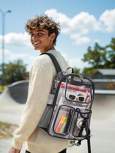 Miniatura 4 de Mochila transparente resistente para la escuela, bolsa transparente grande de 17 pulgadas para niños, niñas, mujeres, hombres, 360 3M tiras