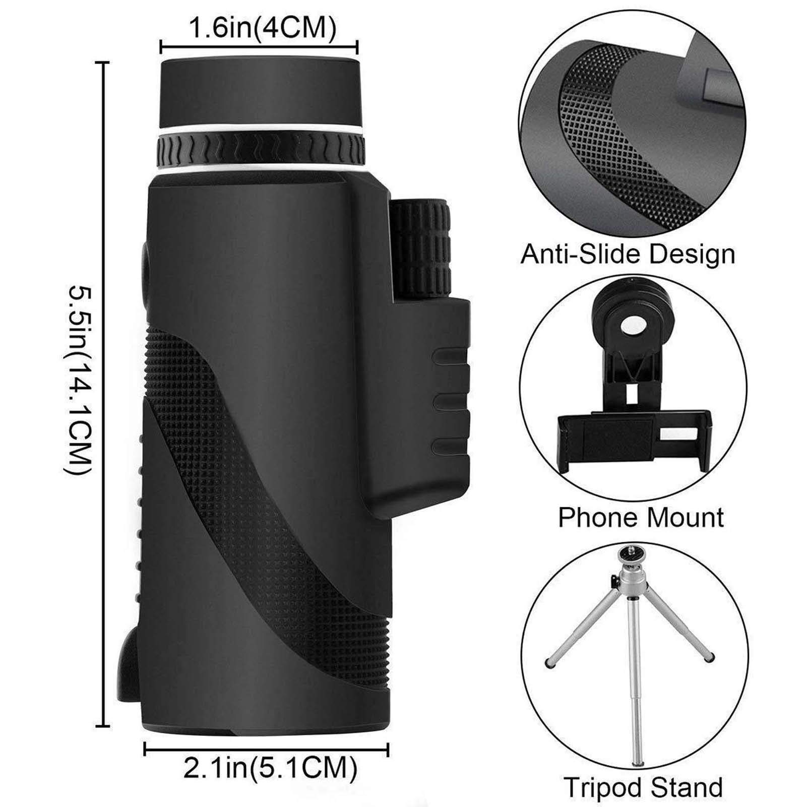 Przenośny monokular 40x60 High Definition High Power dla dorosłych, teleskop monokularowy ze statywem i adapterem do telefonu, luneta do obserwacji ptaków