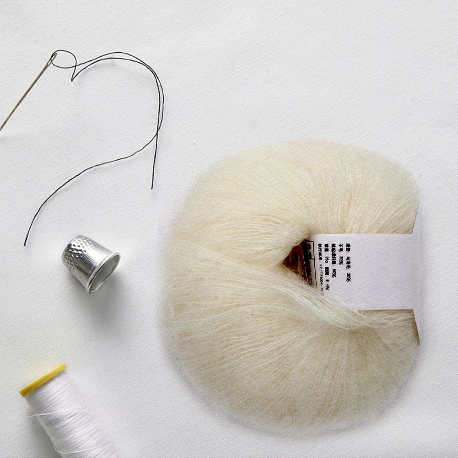 Uxsiya Angora Wool Yarn, Wool Knitting Yarn Warm Warm Angola Mohair Popular for Knitting Crocheting for Home (01 White) - Image 2