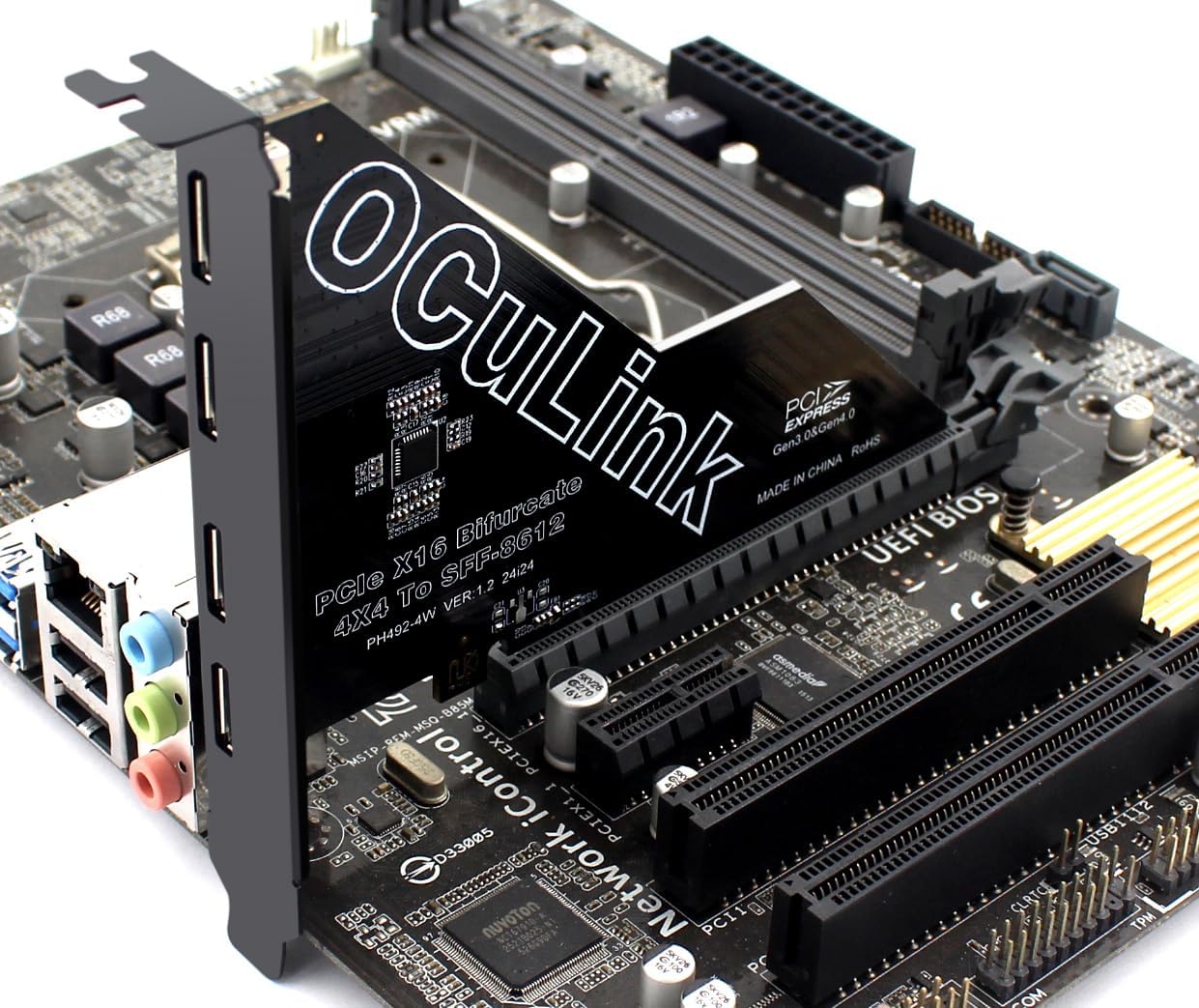 Sintech PCIe 4.0 16x to Quad Oculink 4I,PCIe Bifurcation x16 to x4x4x4x4 Split Oculink SFF-8611/8612 Adapter Card for eGPU Dock Mimi Pc