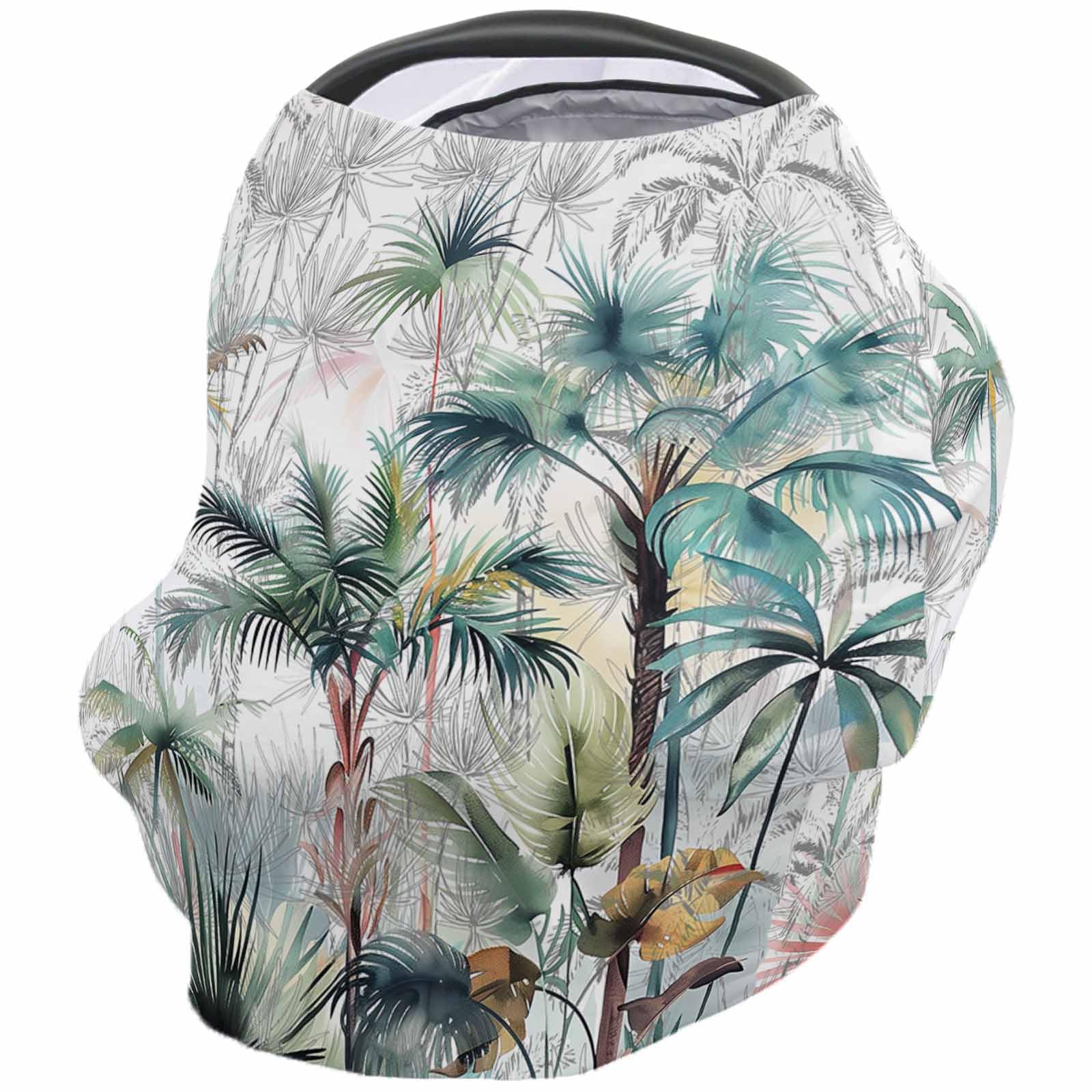 Nursing Cover for Breastfeeding Scarf, Watercolor Tropical Plants Palm Leaves Summer Baby Car Covers Super Soft Multi Use for Canopy Shopping Cart Cover Blanket Stroller Cover