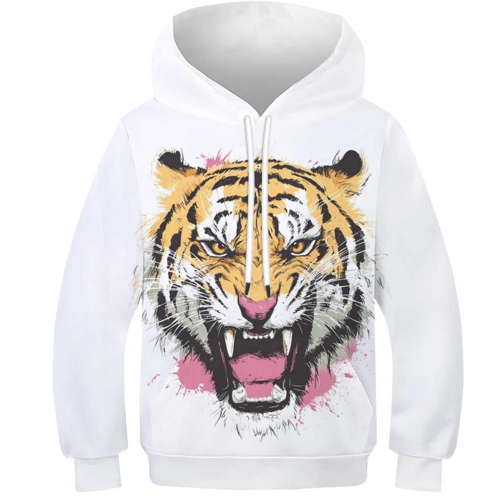 OPCALIS Boys Girls Hoodie Tiger 3D Printed Pullover Jumper Long Sleeve Sweatshirt Animal with Big Pockets Athletic Casual Novelty 9-11Y