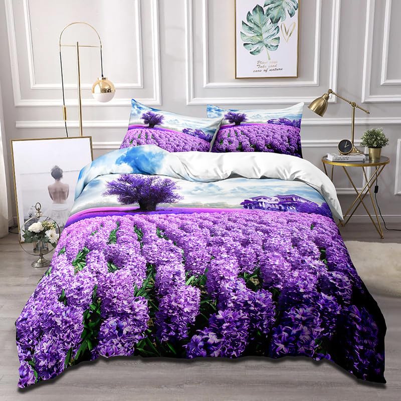 Housse de couette 140x200 lavande violette microfibres lit ado adulte