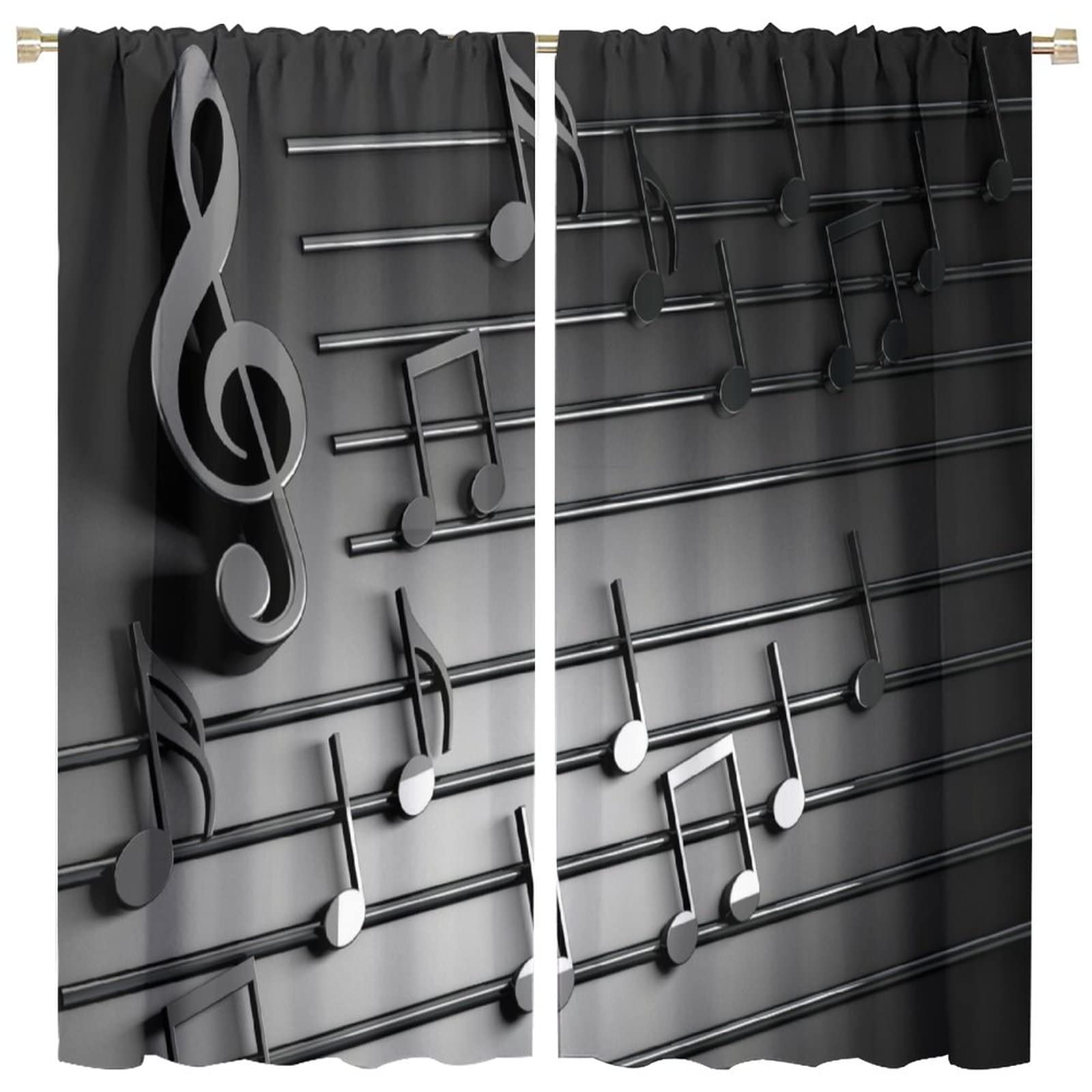 BenYaSong Phonogram Blackout Window Curtain,Music Logo on Abstract Music Sheet,Heat Insulation Window Curtains for Teen Thermal Insulated Darkening