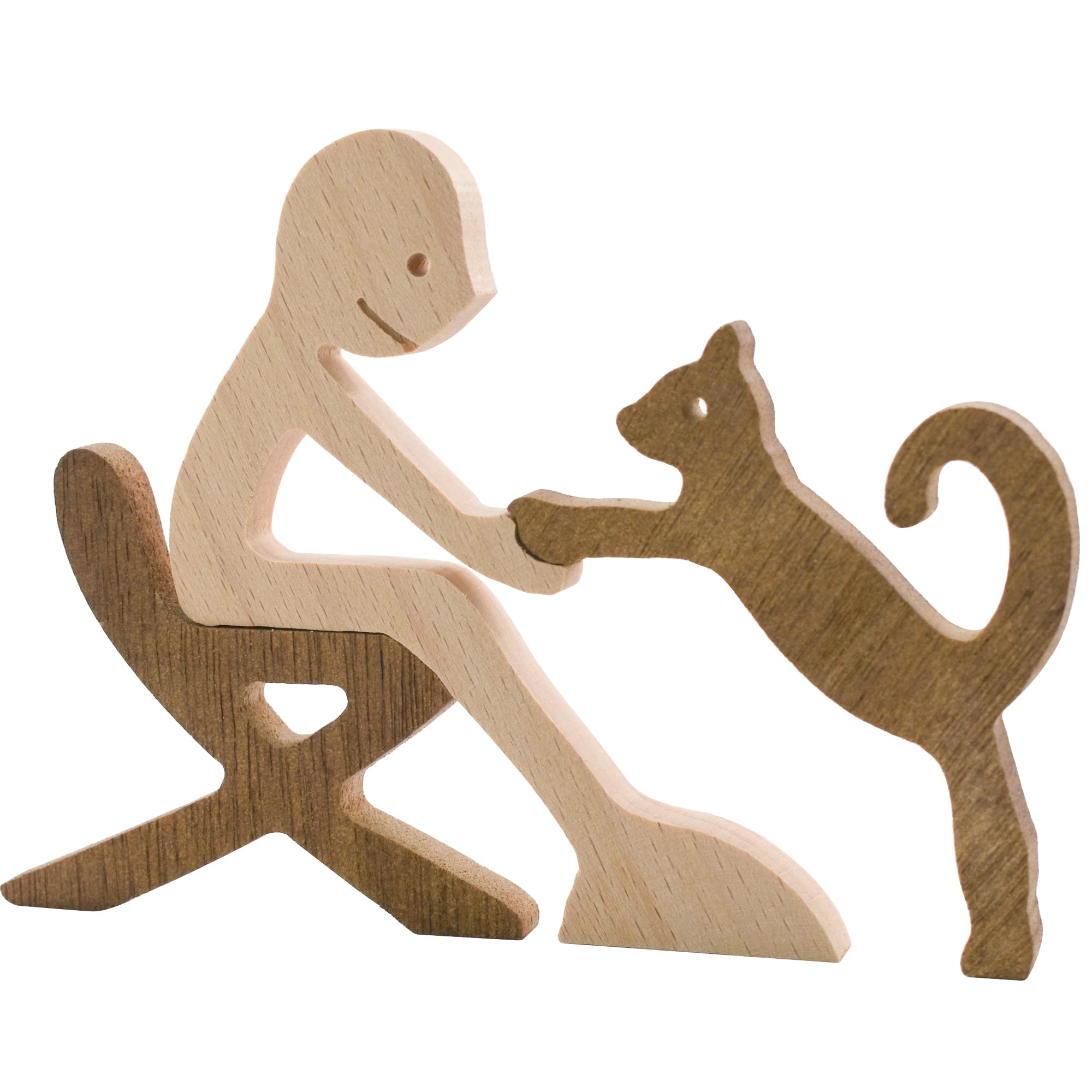 Enkrio Figuras de gato de madera talladas a mano, estatua de escultura humana hecha a mano, acentos artesanales, adorno de madera para decoración de mesa de pie para decoración del hogar