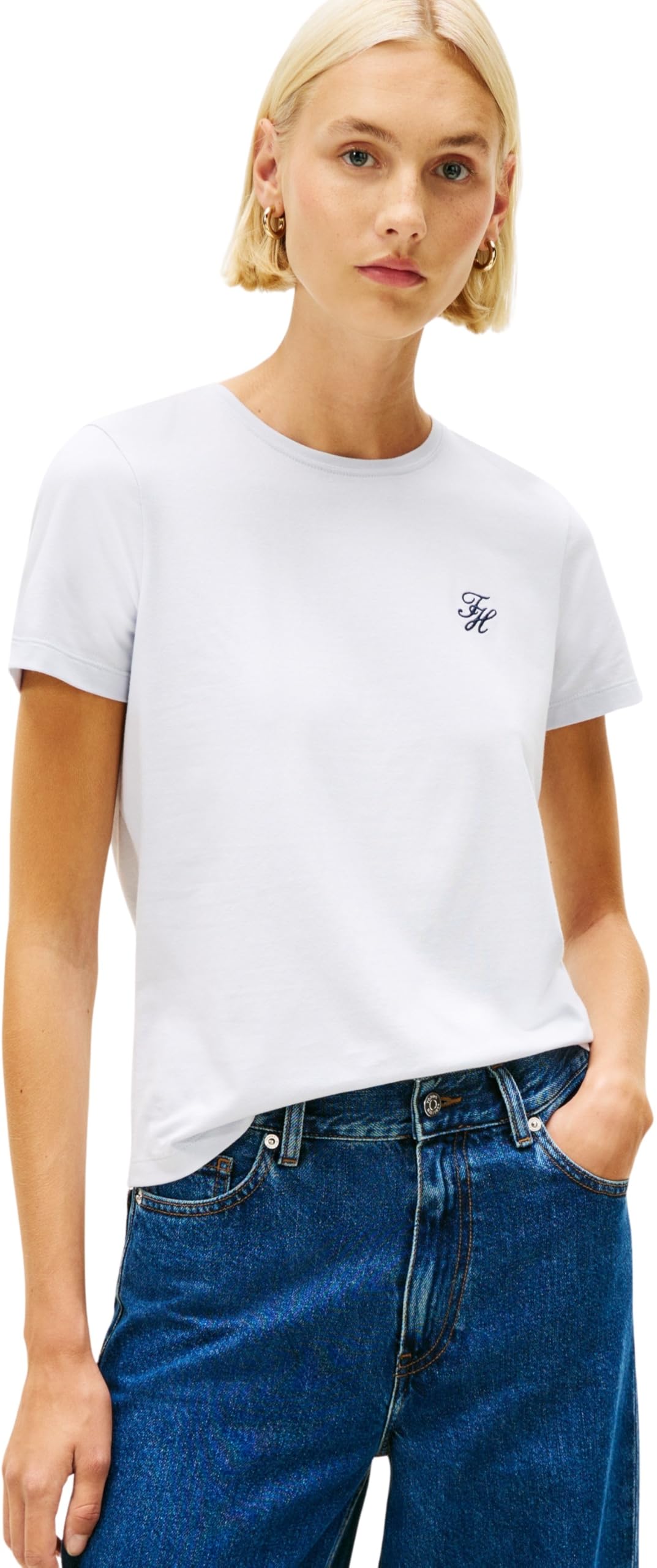 Tommy Hilfiger Damen Th Script Reg C-nk Ss Tee Ww0ww47809 S/S T-Shirt (1er Pack)