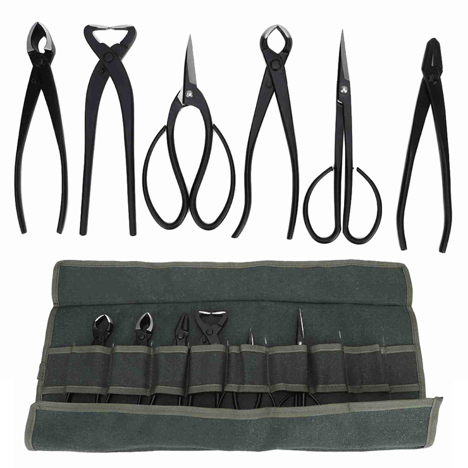 Ensemble d'outils de bonsaï 6 pièces, ciseaux à bourgeons en acier, ciseaux à racines, pinces à tréfiler, multifonctionnel avec sac de