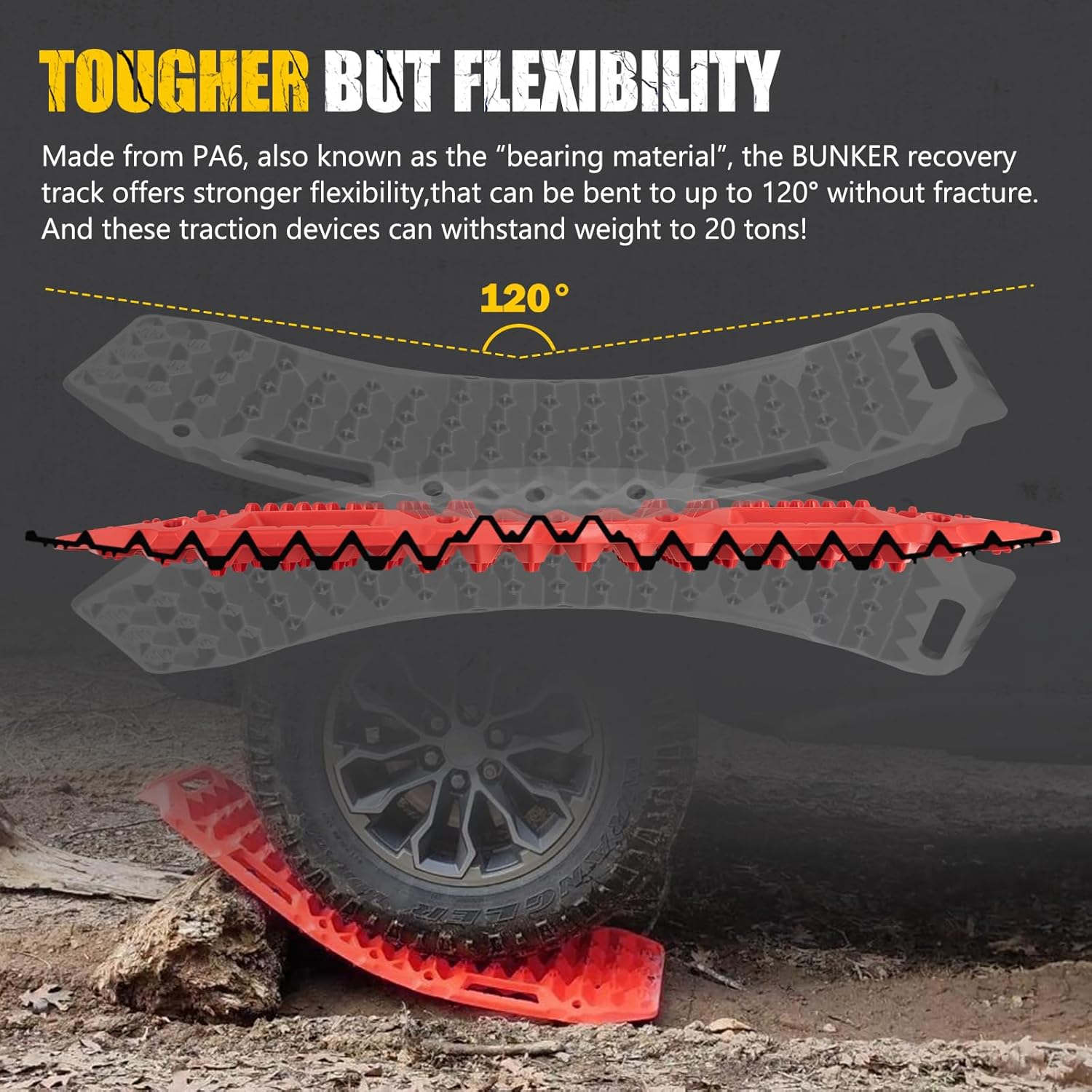BUNKER INDUST Off-Road Traction Boards with Jack Lift Base,2 Pcs Multifunctional Recovery Track for 4WD UTV SUV Truck-Mud, Snow, Sand Tracks Red Tire Traction Mat with Carry Bag (Gen 9th)