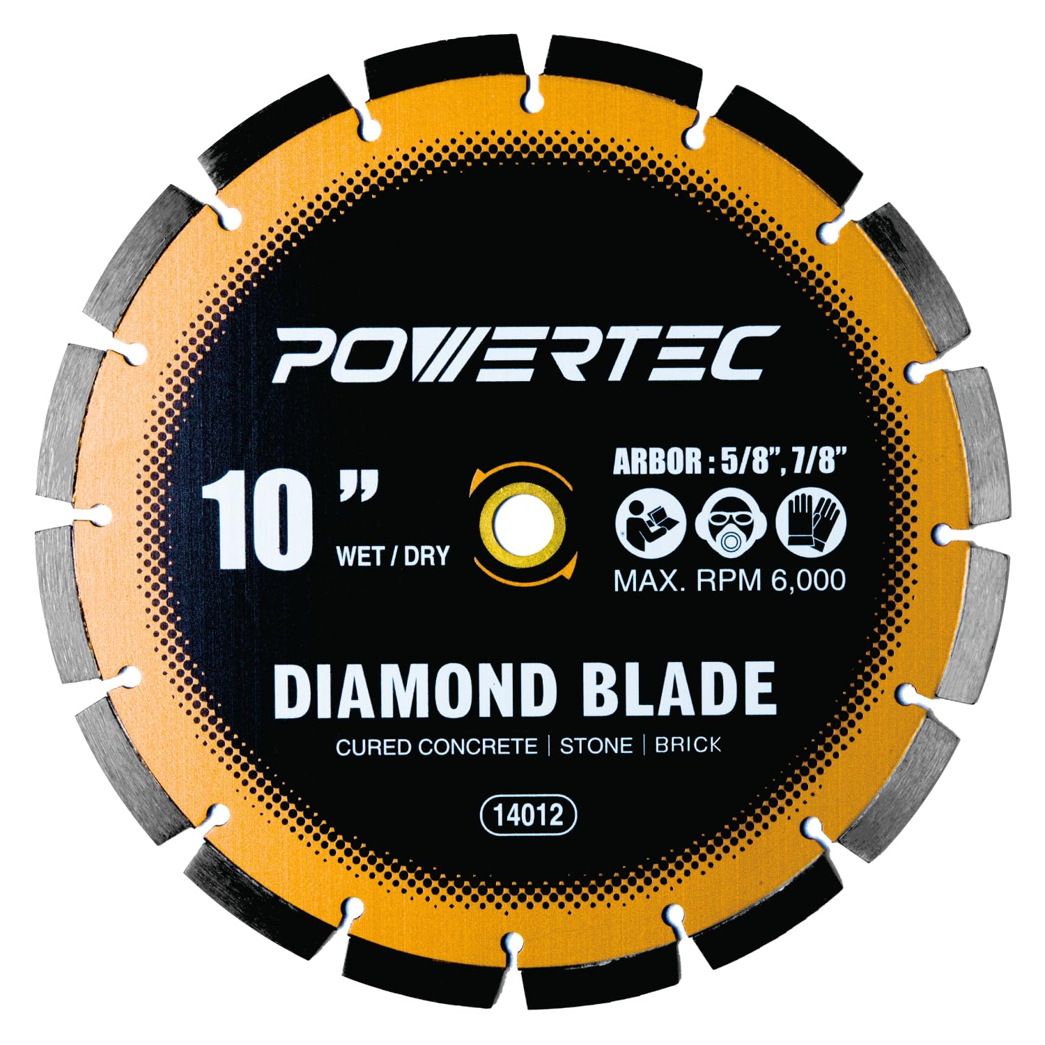 POWERTEC 10" Laser-Welded Segmented Diamond Saw Blade for Wet Tile Saw, Diamond Blade for Cutting Cured Concrete, Block, Brick, Pavers, Masonry, 10 inch Diamond Blades for Wet/Dry Cutting, 1PK (14012)
